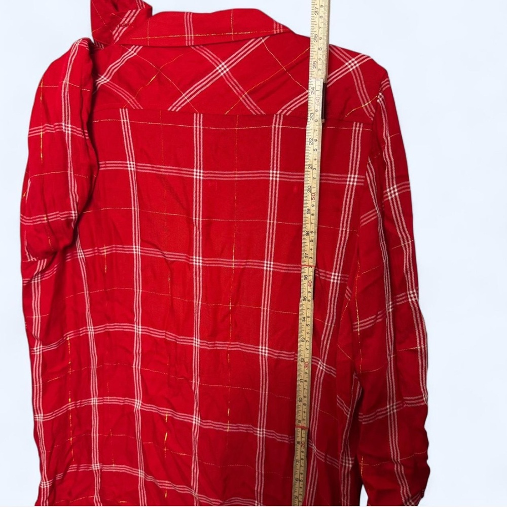 Tommy Hilfiger XL Red Plaid Metallic Roll-Tab Button-Down Shirt Preppy Festive - Picture 8 of 13